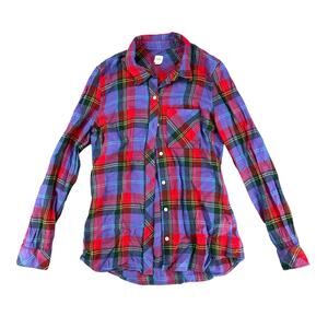 Vintage Y2K 90s Gap Red Blue Flannel Collard Shirt Long Sleeve Soft XS